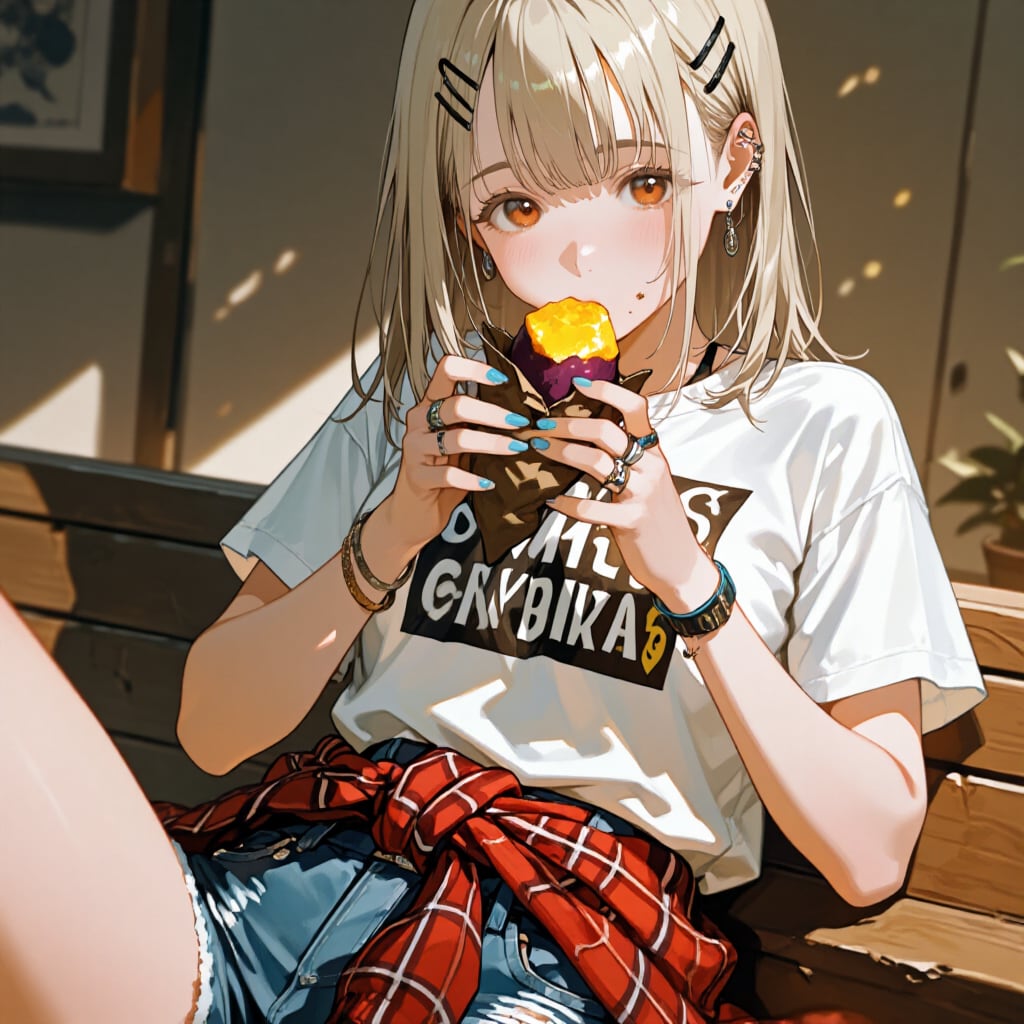 ほくほくの焼き芋を頬張るカート・コバーン好きの女