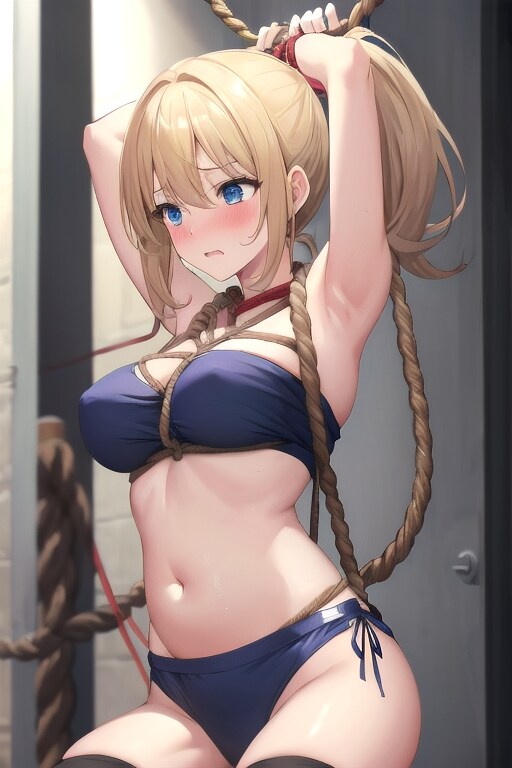 【囚われのへそ出し少女】上手く縛れないねぇ😆