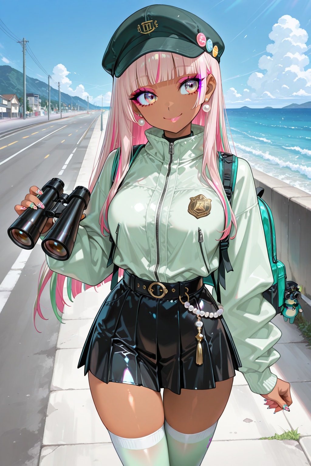 海辺で双眼鏡を持つマイちゃん | の人気AIイラスト・グラビア