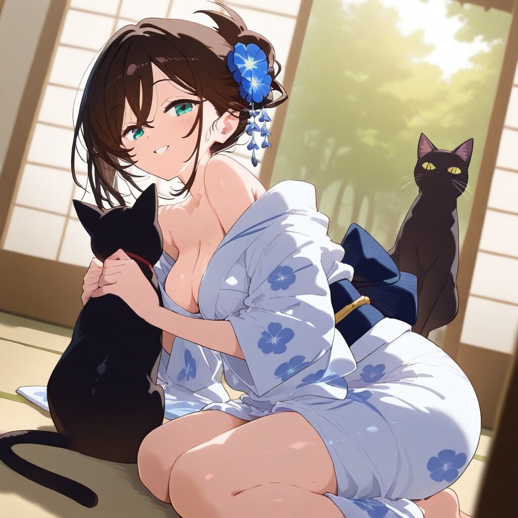 黒猫と戯れる