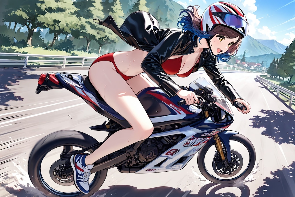 夏なので水着でバイク
