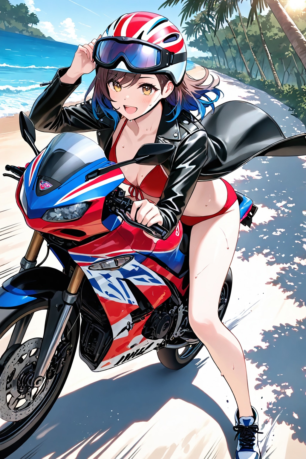 夏なので水着でバイク