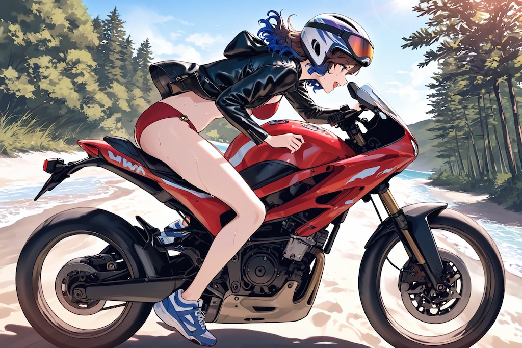 夏なので水着でバイク