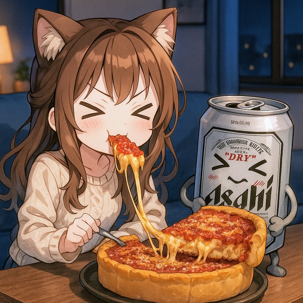 シカゴおピッツァを食べる小さな女の子