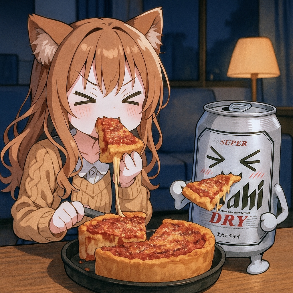 シカゴおピッツァを食べる小さな女の子