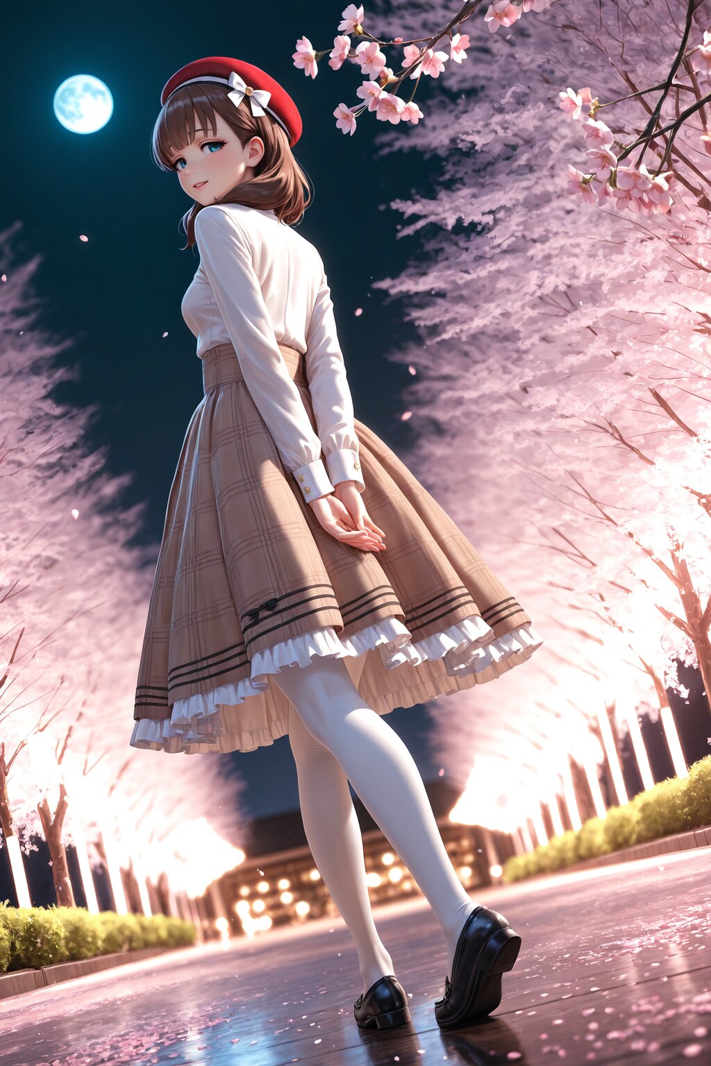 桜舞い散る夜にまゆと散歩する