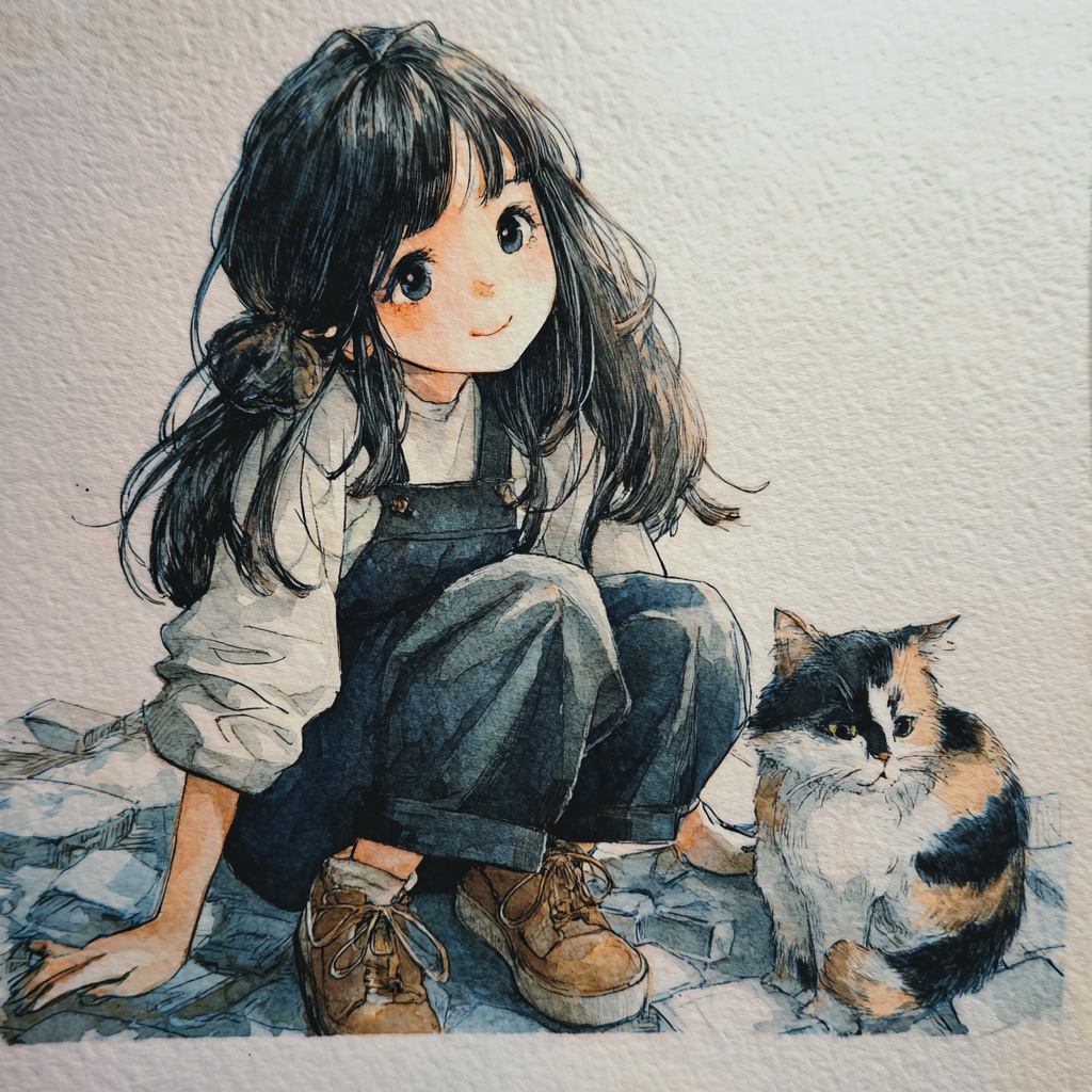 三毛殿と黒髪少女（２）Midjourney v7 | の人気AIイラスト・グラビア