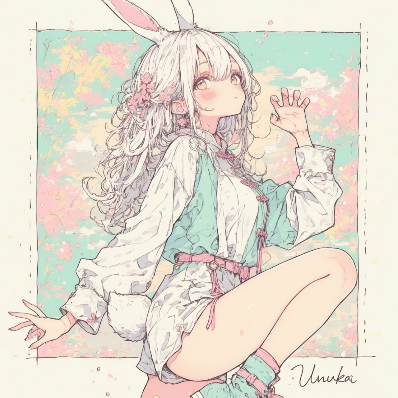 桜と白うさぎ