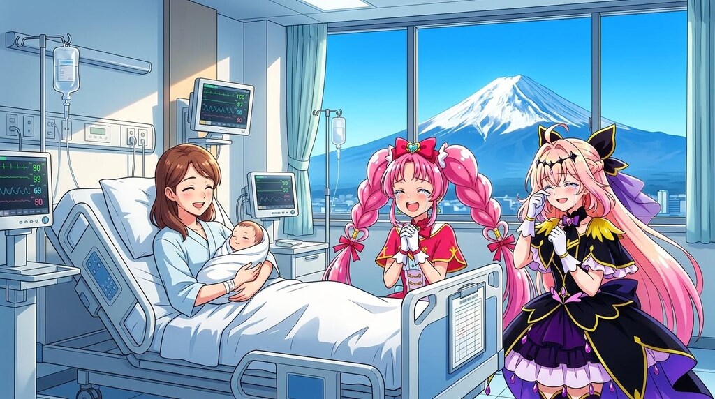 二人のプリキュア、新生児と母親の笑顔を見て感涙する