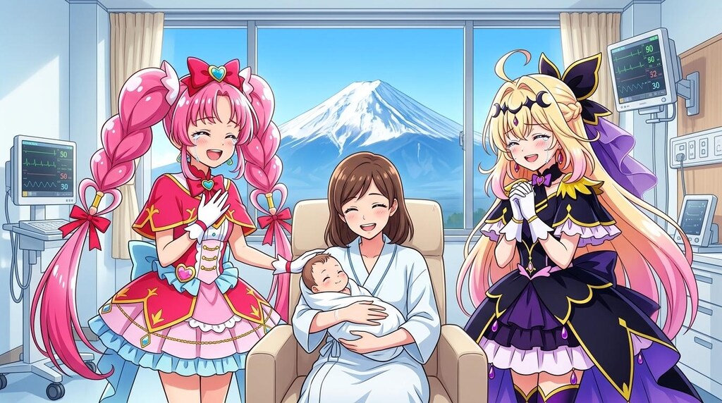 二人のプリキュア、新生児と母親の笑顔を見て感涙する