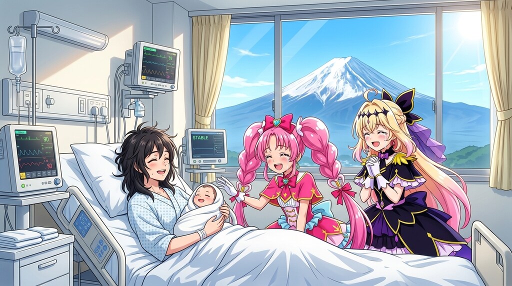 二人のプリキュア、新生児と母親の笑顔を見て感涙する