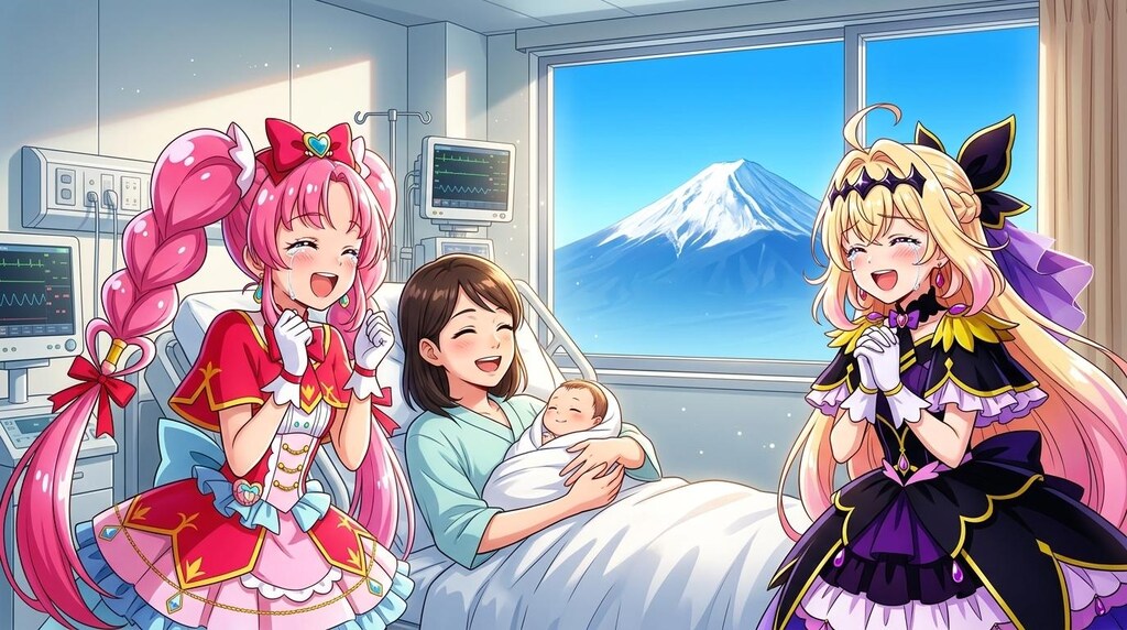 二人のプリキュア、新生児と母親の笑顔を見て感涙する