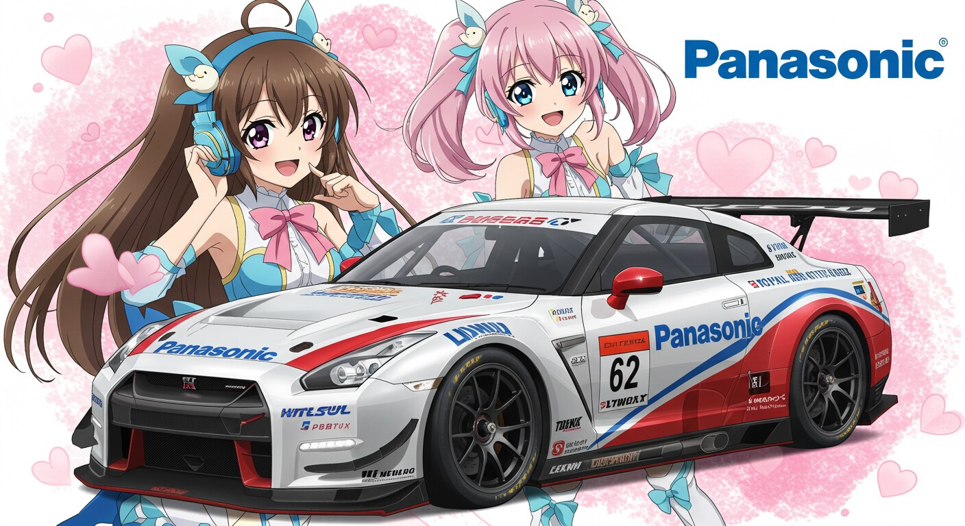 アニメキャラとPanasonicGT-Rレーシングカー