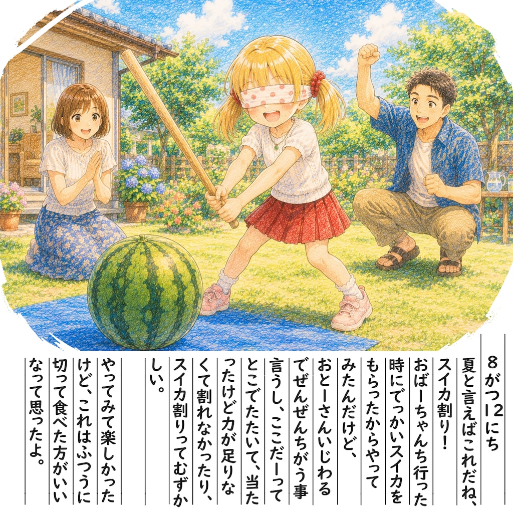 【絵日記】スイカ割りだ～！