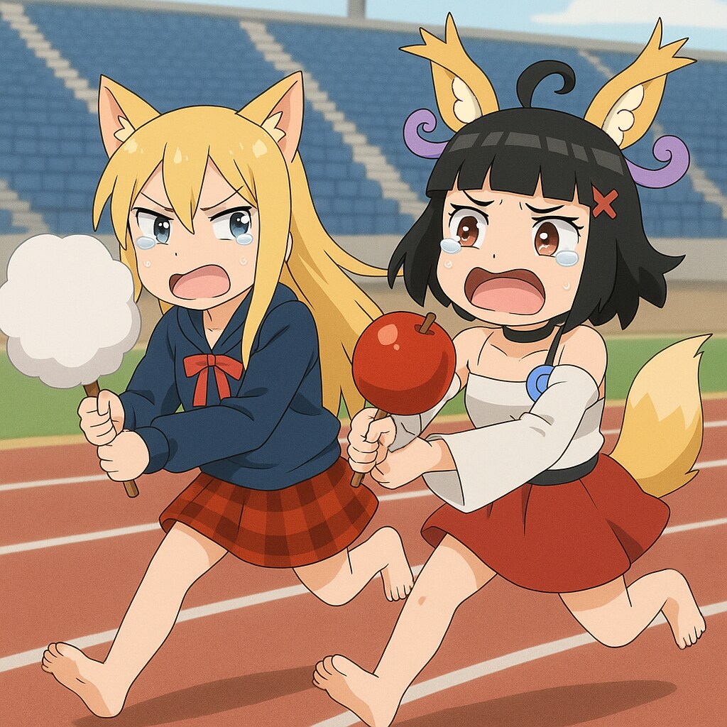 綿あめとりんご飴は両手装備と言い張りながら走る感動的な競技