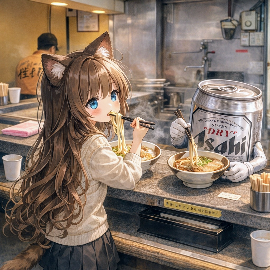 名古屋駅できしめんを食べる小さな女の子