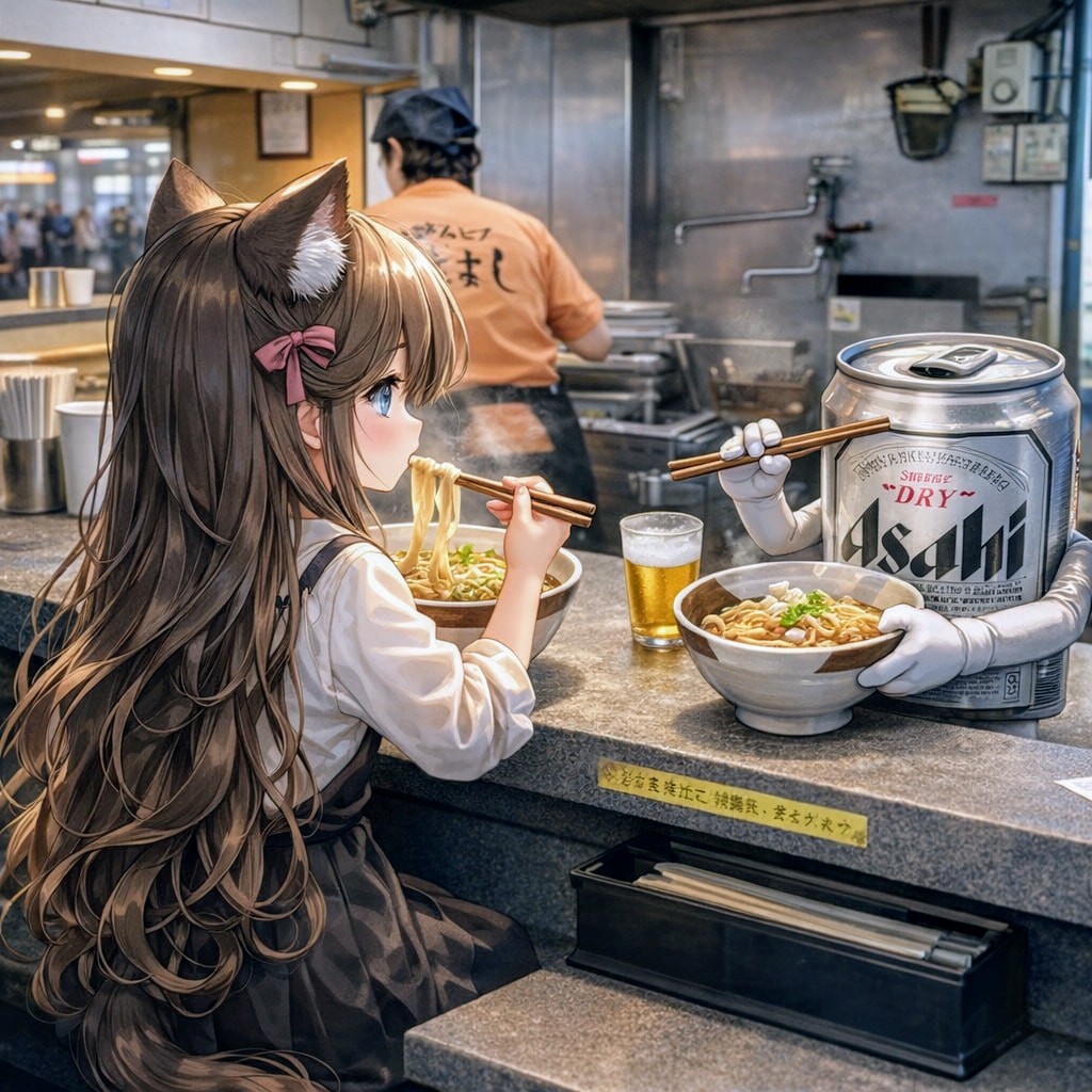 名古屋駅できしめんを食べる小さな女の子