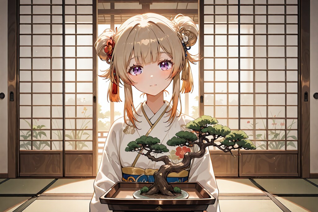 BONSAI作　金髪美少女と盆栽