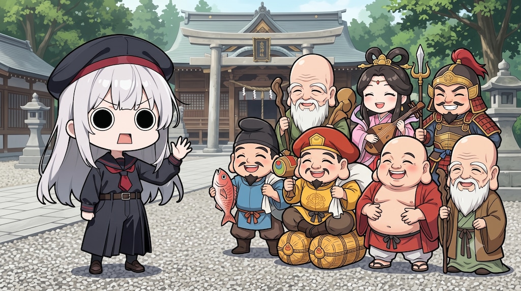 七福神に挨拶するえらいこっちゃ嬢
