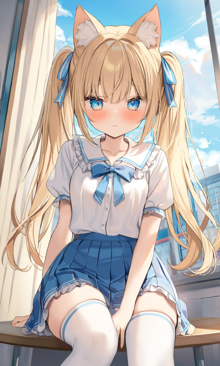 こるり「何か、このポーズエロい感じが」まや「絶対領域はいい。うん。」こるり「キモ」 | の人気AIイラスト・グラビア