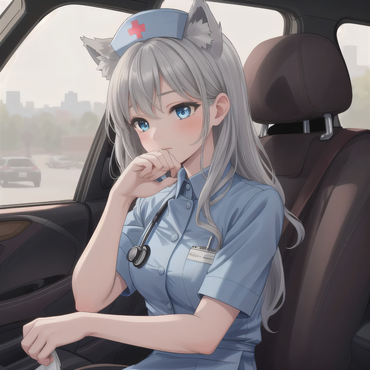 灰髪ロングで車内の少女３ | の人気AIイラスト・グラビア