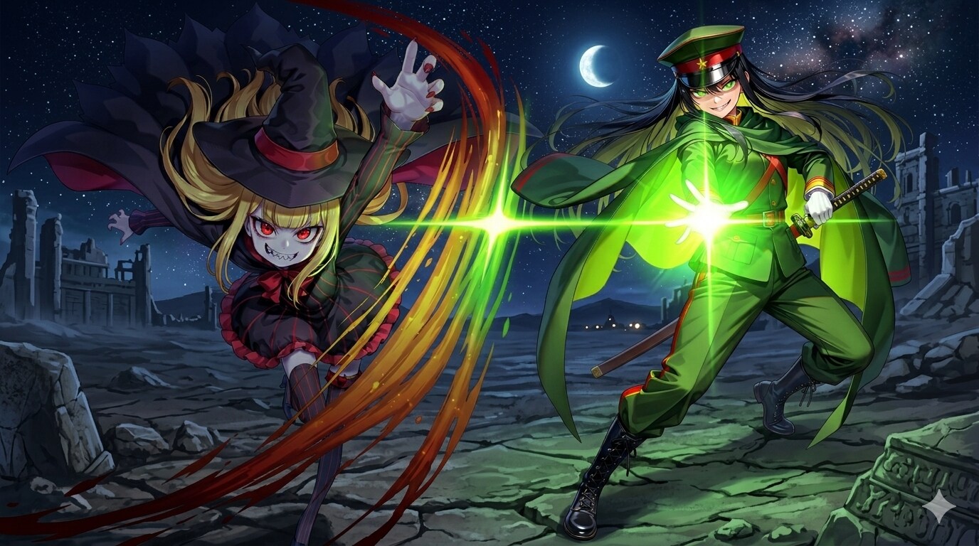 紅い瞳と緑の刃が悪人倒す！
