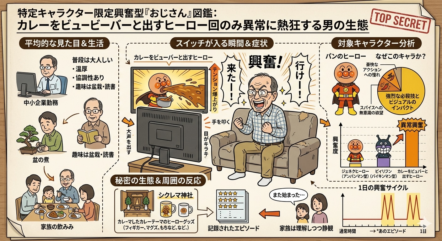 カレーをビュバーと出すタイプのパンのヒーローにのみ興奮するおじさんの生態 | の人気AIイラスト・グラビア