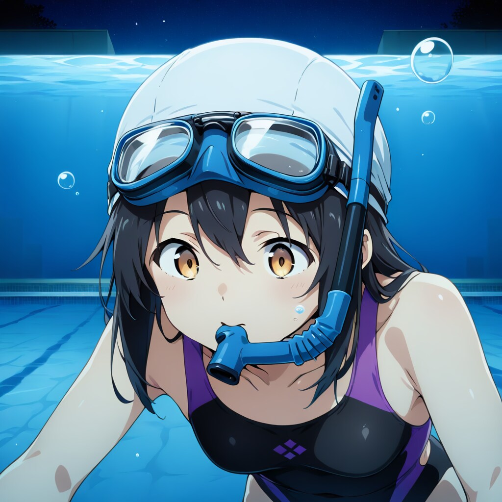 水中で潜水する競泳水着の少女