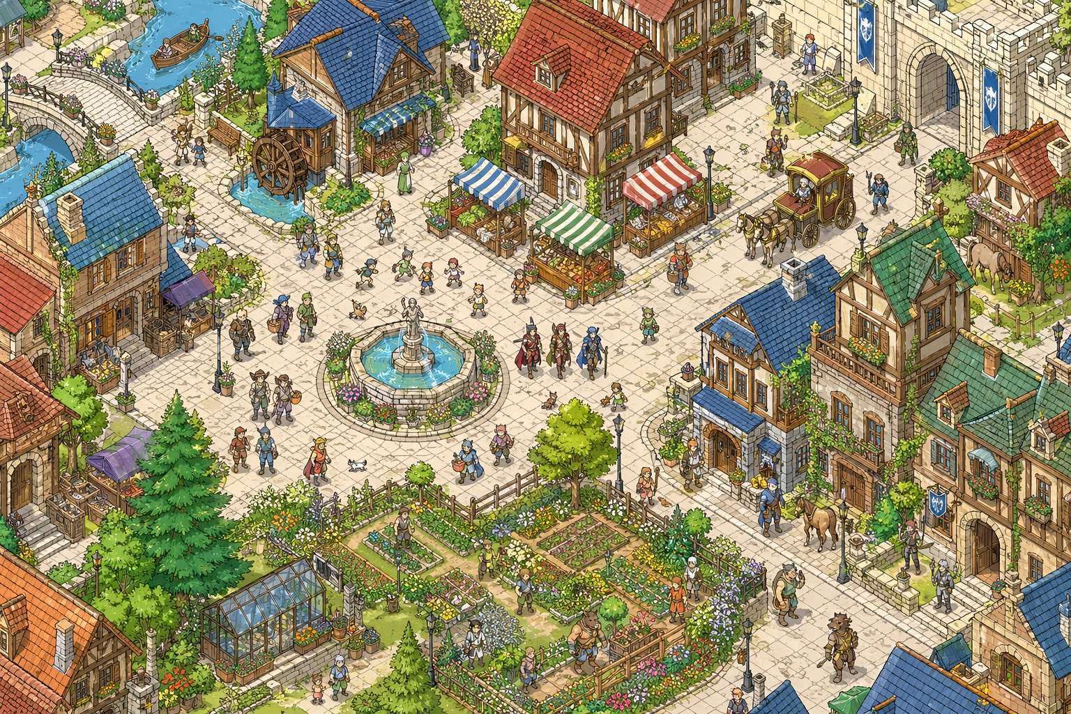 賑やかな中世の市場広場 | の人気AIイラスト・グラビア