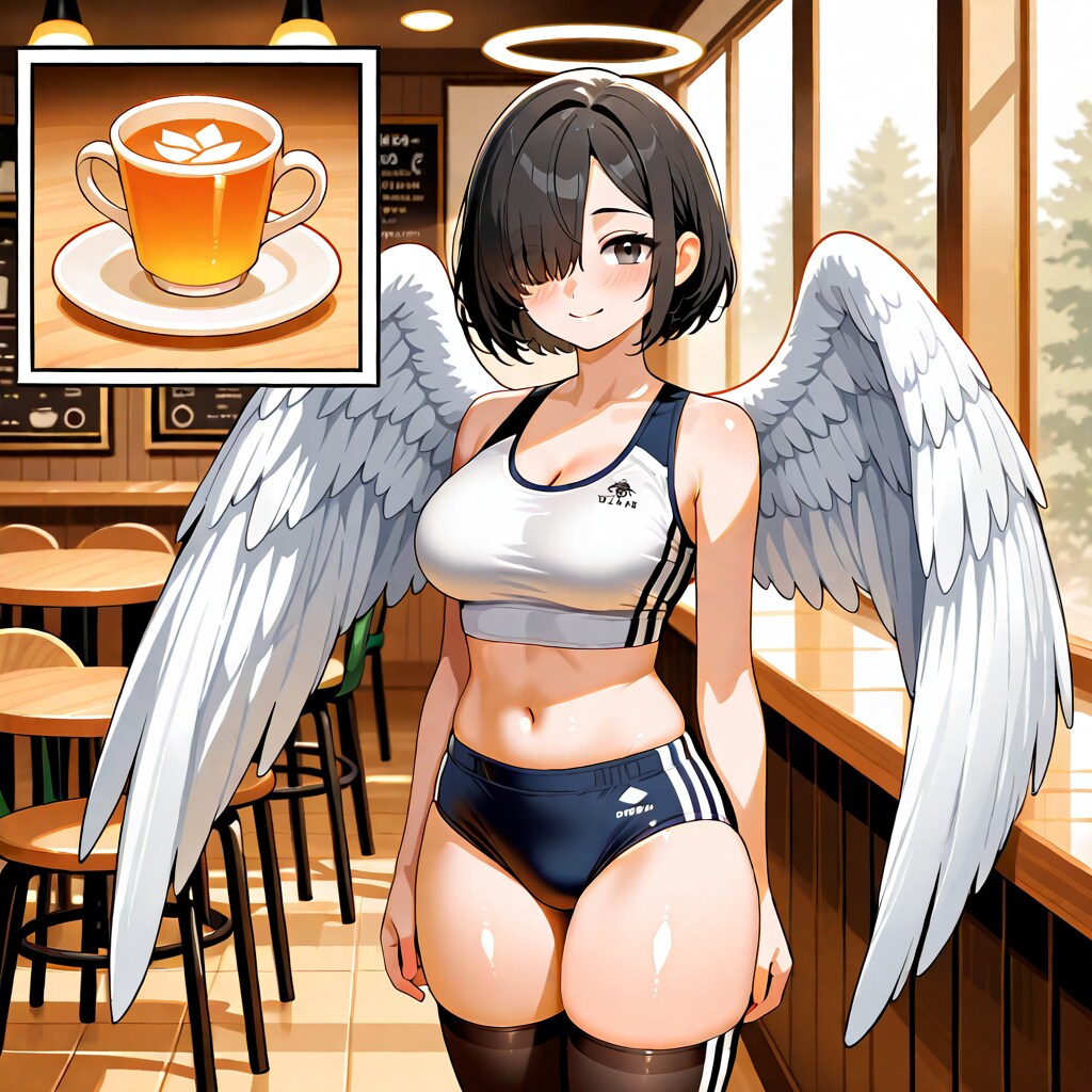 漫画風にカフェ陸セパ片目隠れさん