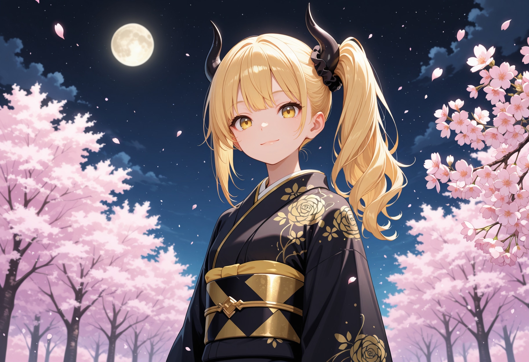 夜桜と着物女鬼高生さん | の人気AIイラスト・グラビア