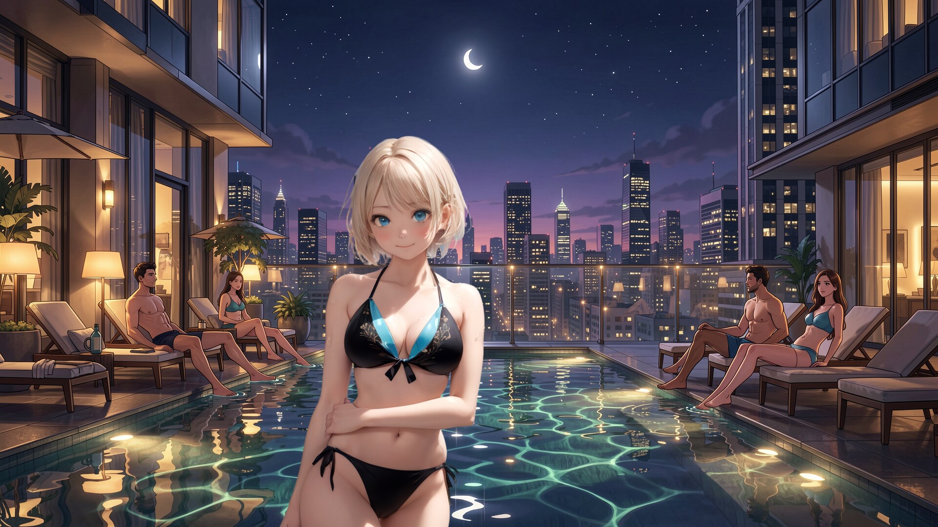 ナイトプール (FullHD 壁紙89 BD071)