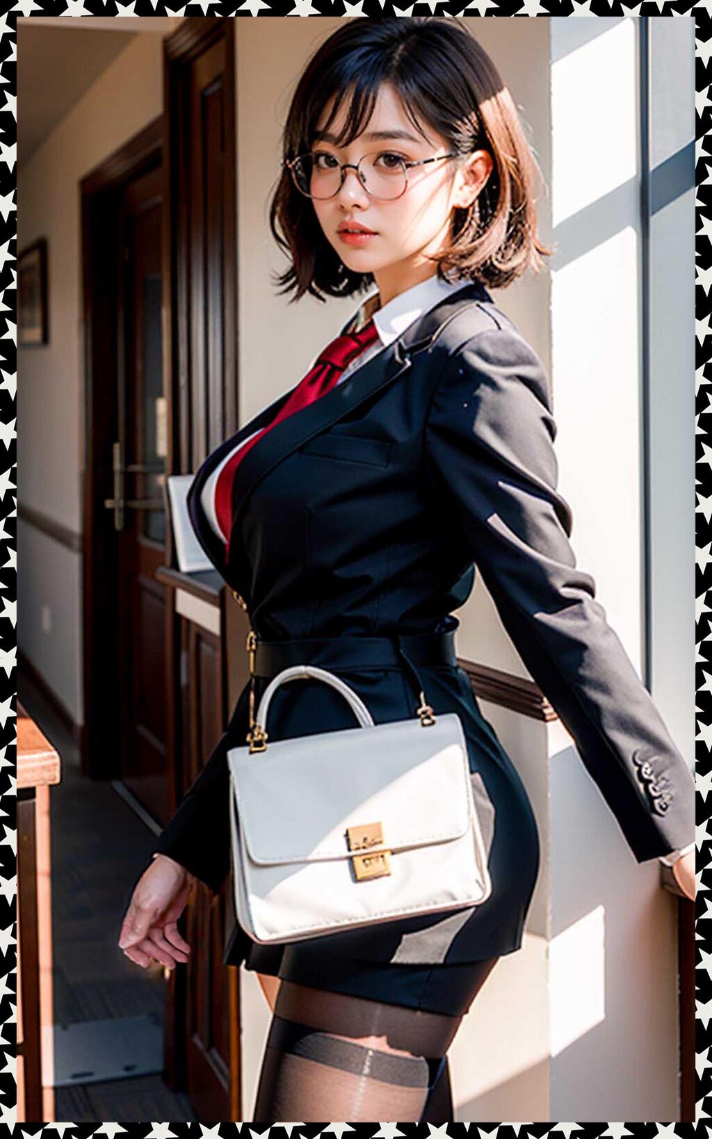 ショートカット眼鏡OL　Short cut glasses OL