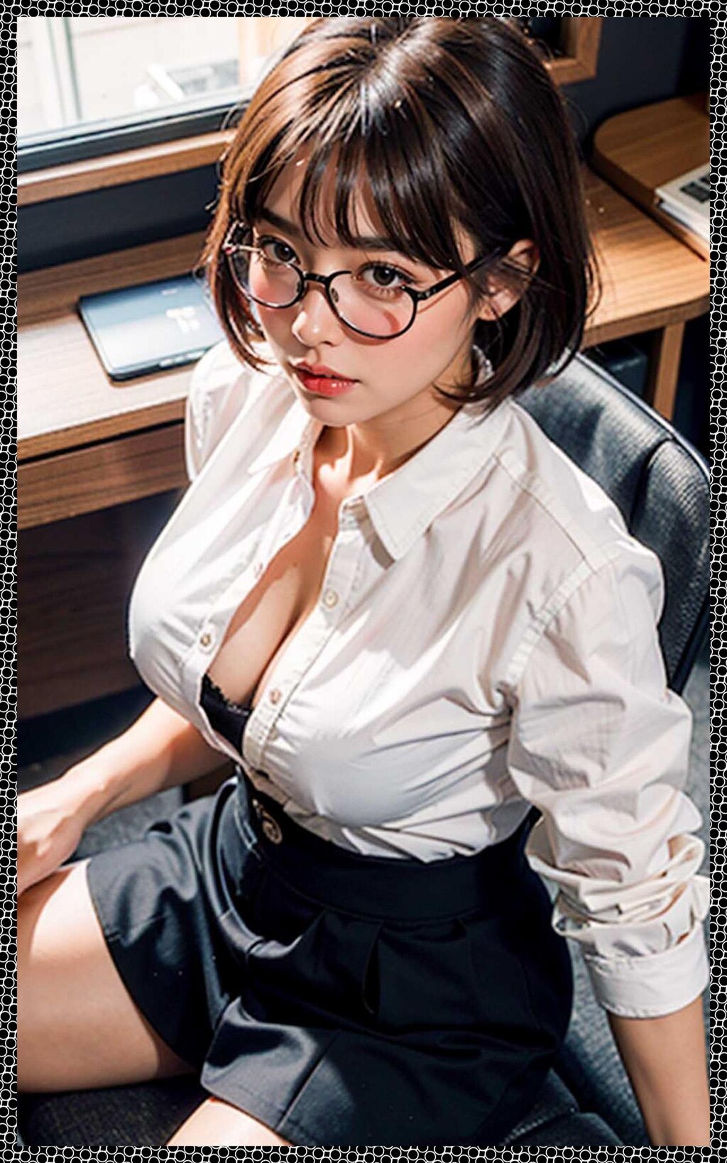 ショートカット眼鏡OL　Short cut glasses OL