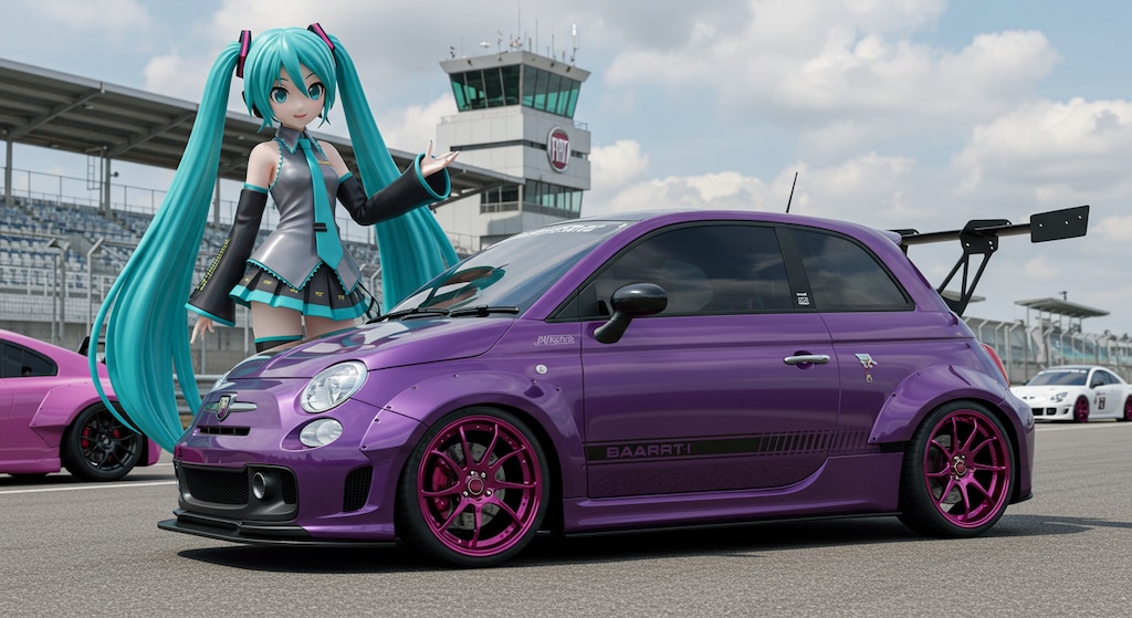 初音ミクとパープルカラーアバルト500