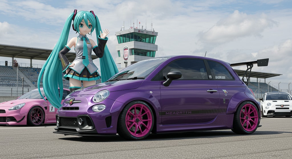 初音ミクとパープルカラーアバルト500