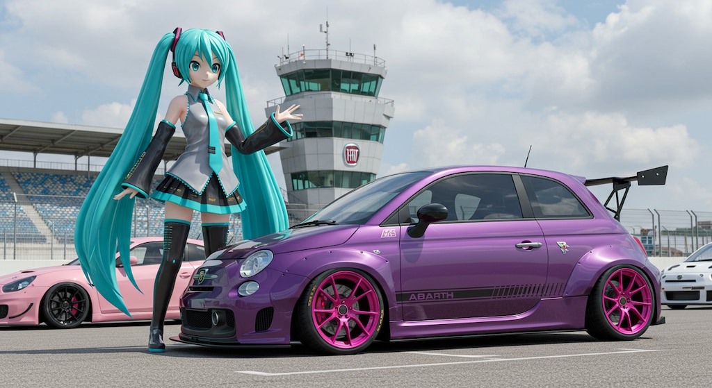 初音ミクとパープルカラーアバルト500