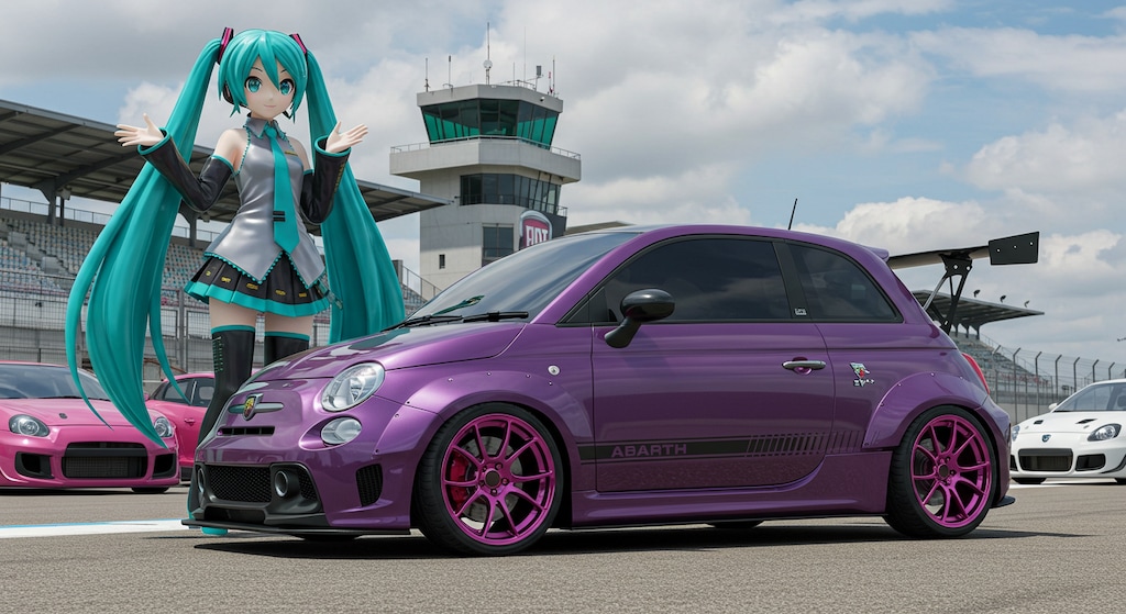 初音ミクとパープルカラーアバルト500