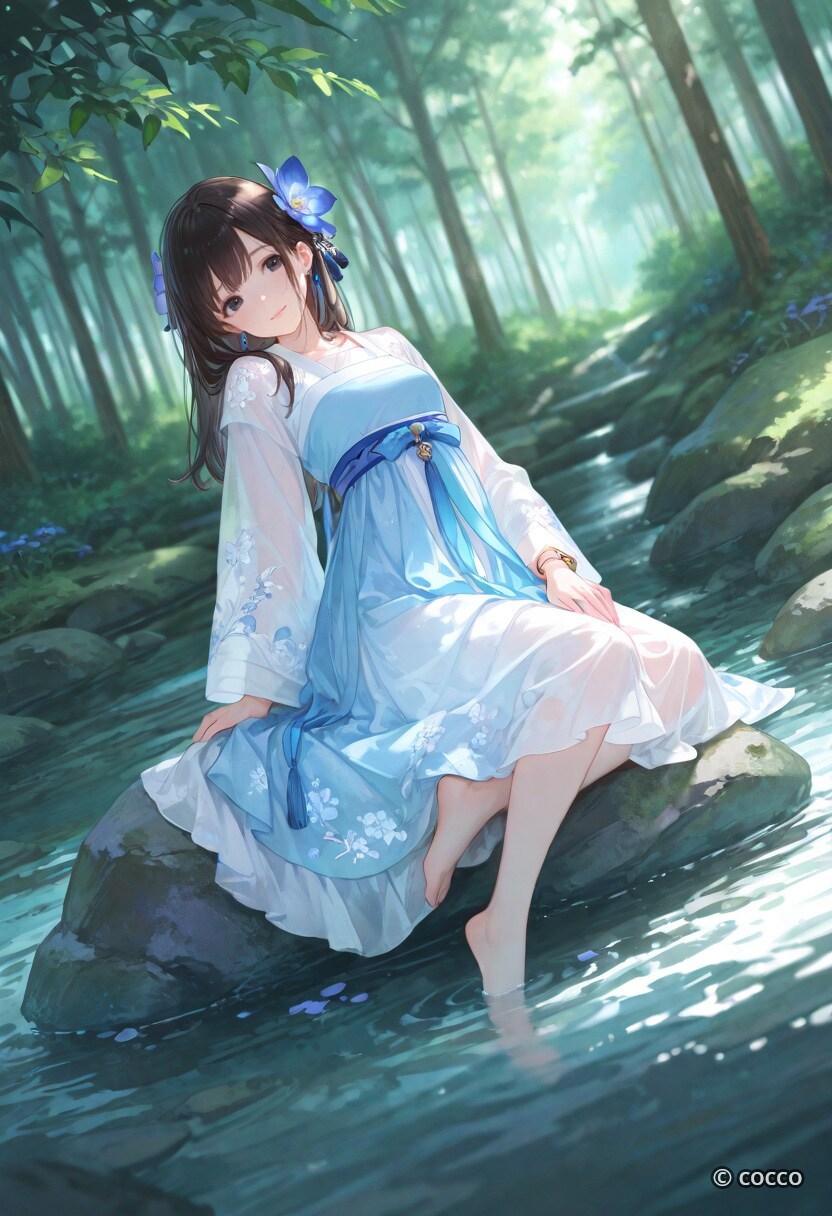 清流で涼に浸る | の人気AIイラスト・グラビア