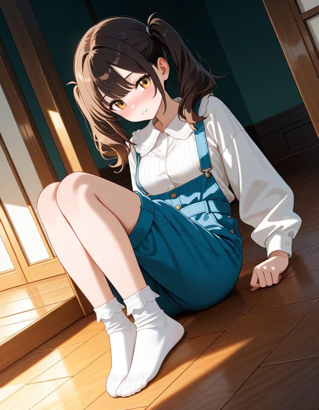 廊下にへたり込む子