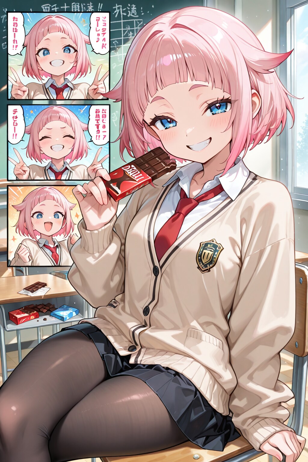 教室でこっそりチョコを食べる少女
