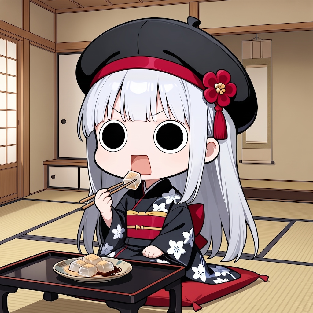 葛餅を頂くえらいこっちゃ嬢
