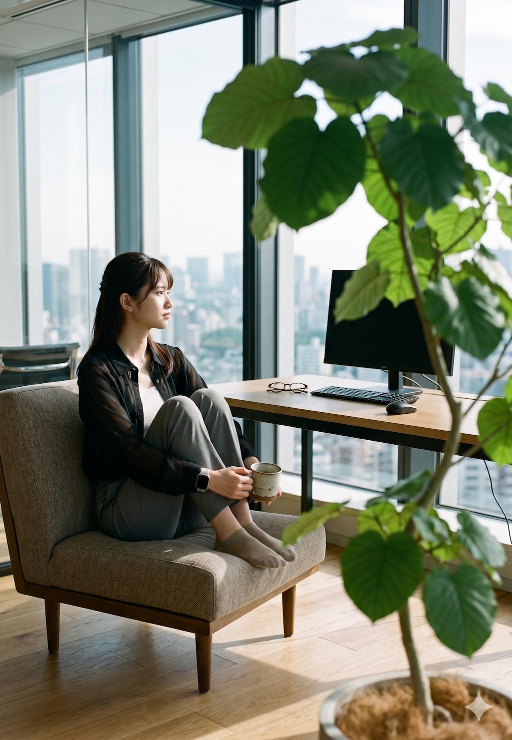 普通の美人　Webデザイナー・始業前のリラックス
