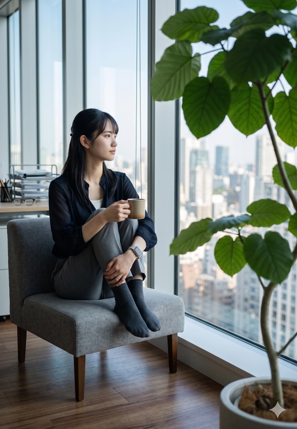 普通の美人　Webデザイナー・始業前のリラックス