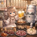 ホルモン焼き屋でビールを飲みながらホルモンを焼く小さな女の子 3枚目