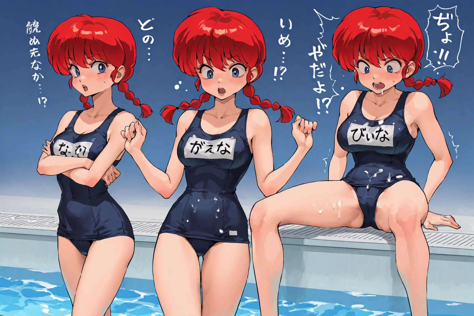 精液まみれのスク水で