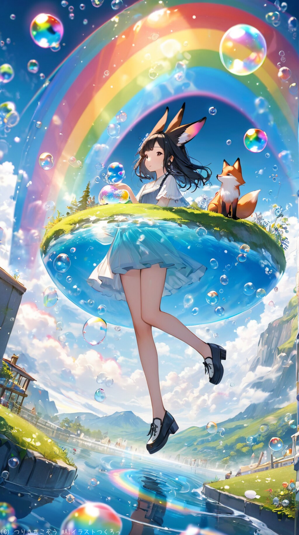 虹とシャボン玉と音々さん