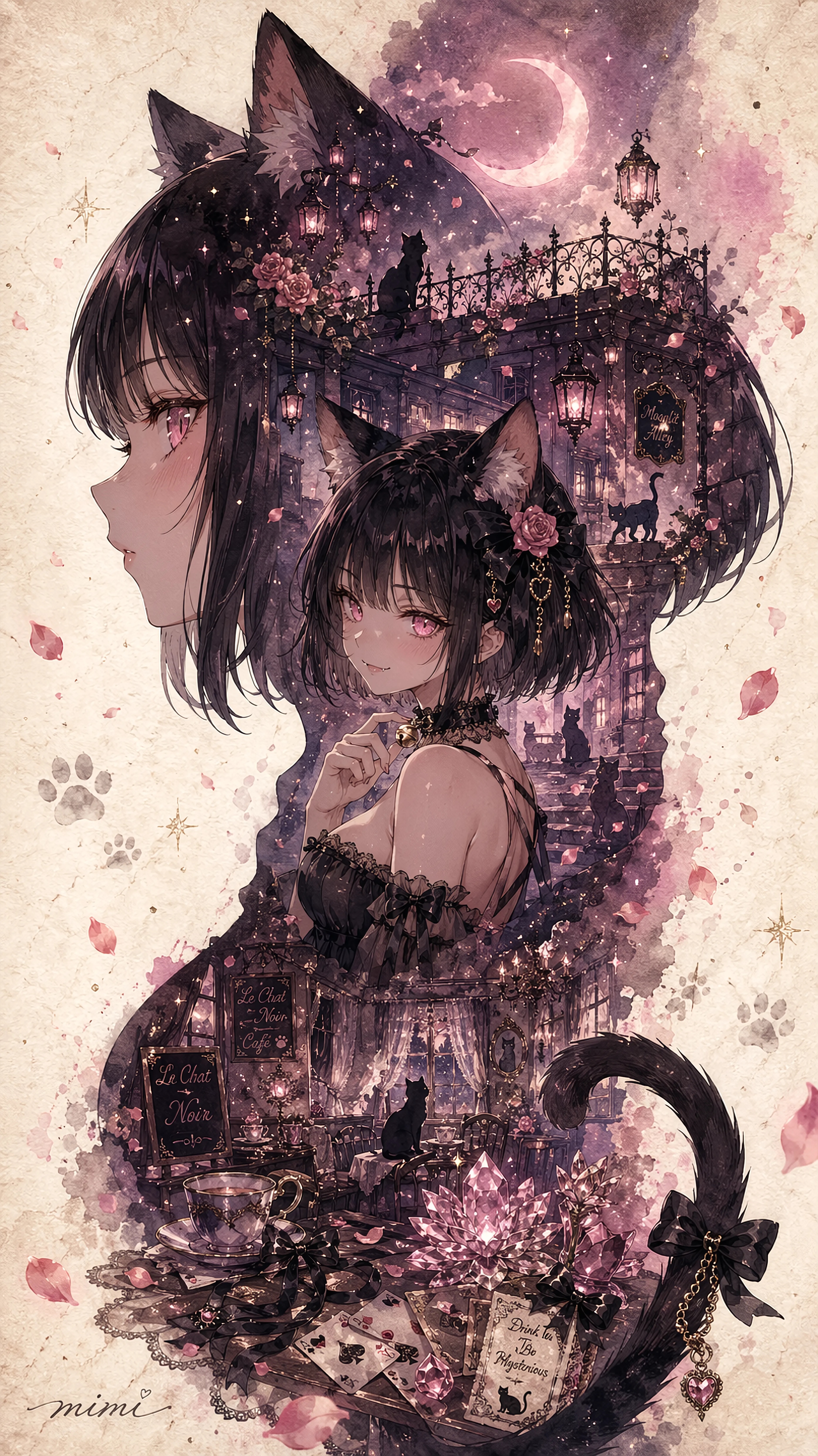 Moonlit Petals and Silent Paws
