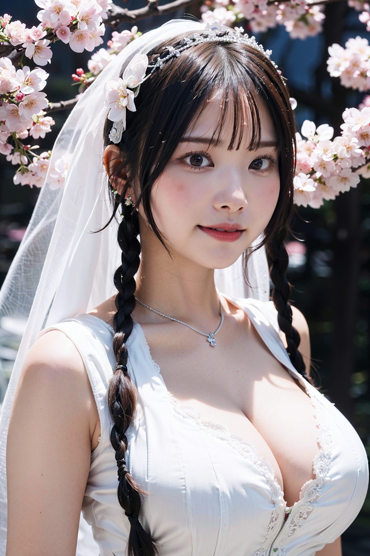 桜とウェディングドレス