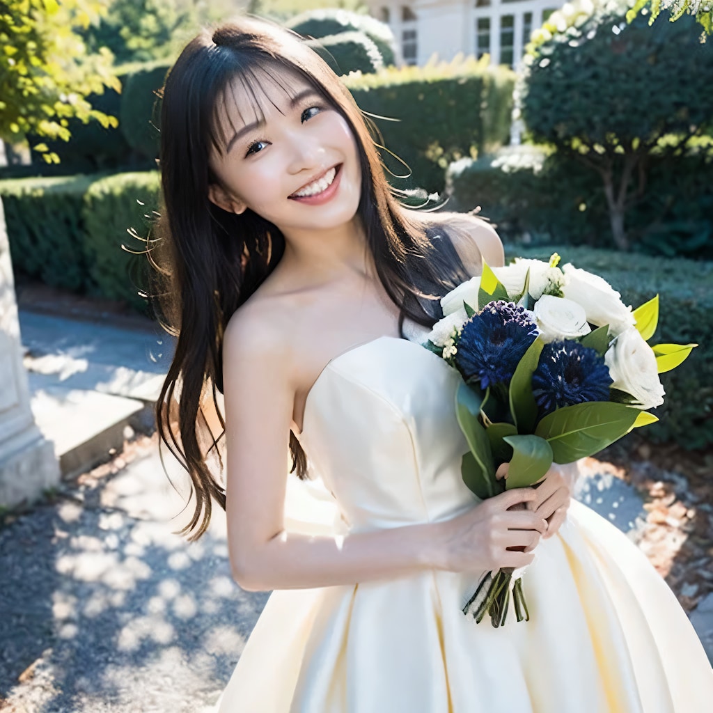 黒髪ロングでウェディングドレスの美女１１６